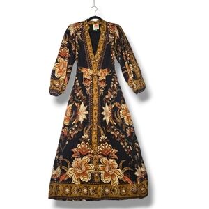 Farm Rio Majestic Garden Maxi Dress Size XXS Puff Sleeve Floral Print